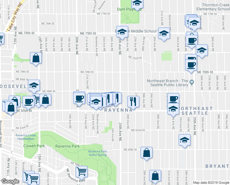map of restaurants, bars, coffee shops, grocery stores, and more near 6555 25th Avenue Northeast in Seattle