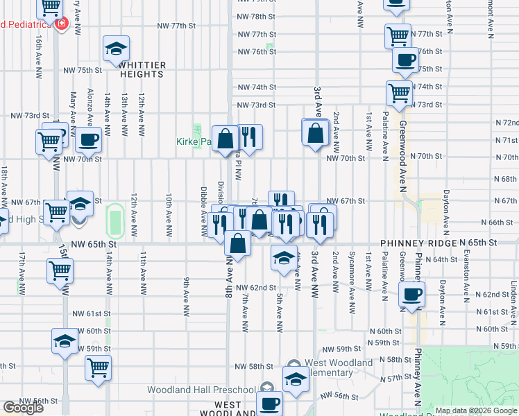 map of restaurants, bars, coffee shops, grocery stores, and more near 6553 6th Avenue Northwest in Seattle