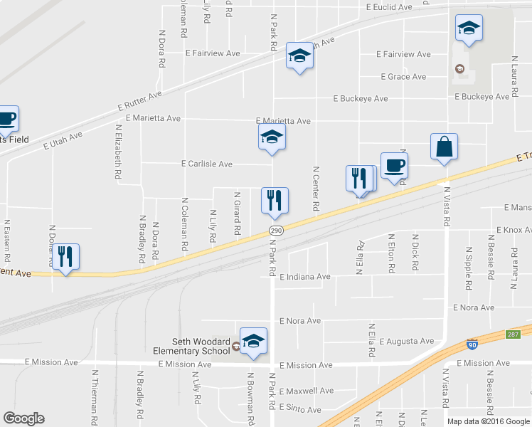 map of restaurants, bars, coffee shops, grocery stores, and more near 2219 North Park Road in Spokane