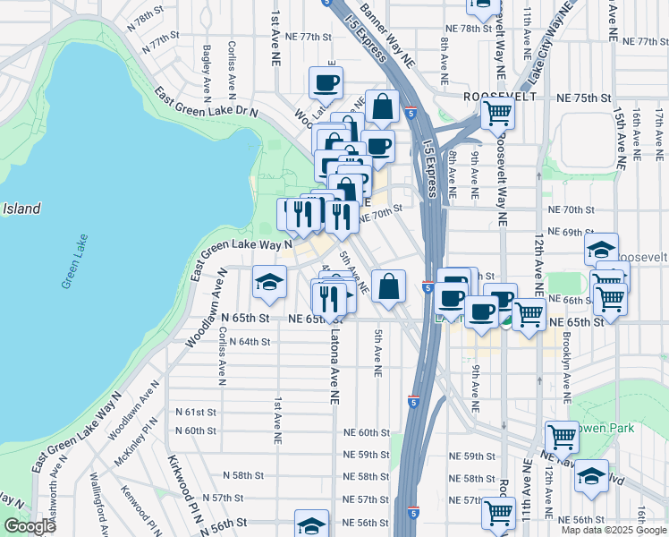 map of restaurants, bars, coffee shops, grocery stores, and more near 6571 5th Avenue Northeast in Seattle