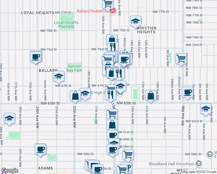 map of restaurants, bars, coffee shops, grocery stores, and more near 6559 15th Avenue Northwest in Seattle