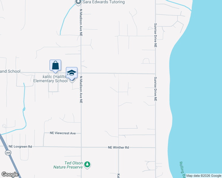 map of restaurants, bars, coffee shops, grocery stores, and more near 12615 Kallgren Road Northeast in Bainbridge Island
