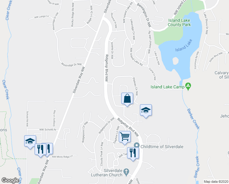 map of restaurants, bars, coffee shops, grocery stores, and more near 12686 Plateau Circle Northwest in Silverdale
