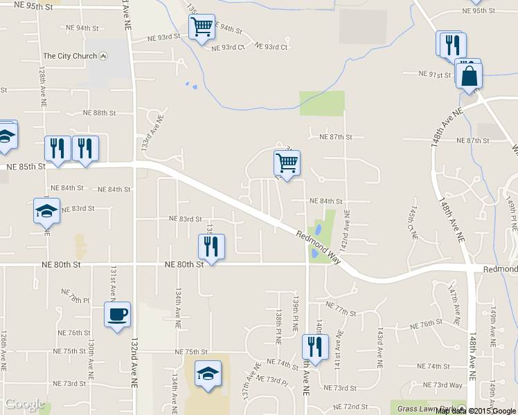 map of restaurants, bars, coffee shops, grocery stores, and more near 8330 138th Lane Northeast in Redmond
