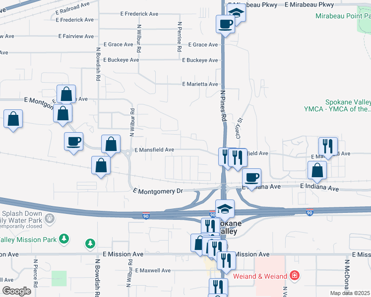 map of restaurants, bars, coffee shops, grocery stores, and more near 12009 East Mansfield Avenue in Spokane Valley