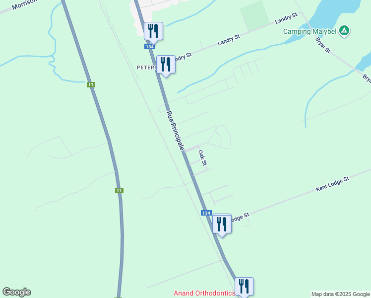 map of restaurants, bars, coffee shops, grocery stores, and more near 1154 Rue Principale in Beresford