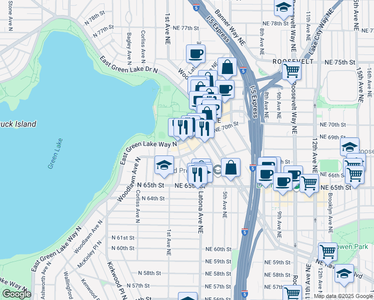 map of restaurants, bars, coffee shops, grocery stores, and more near in Seattle