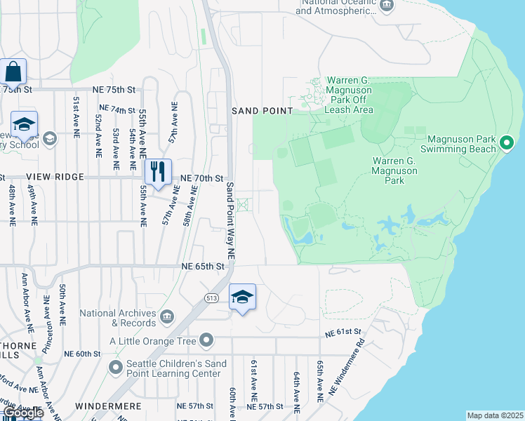 map of restaurants, bars, coffee shops, grocery stores, and more near 6800 62nd Avenue Northeast in Seattle