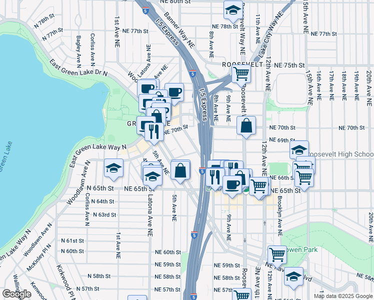 map of restaurants, bars, coffee shops, grocery stores, and more near 520 Northeast Ravenna Boulevard in Seattle