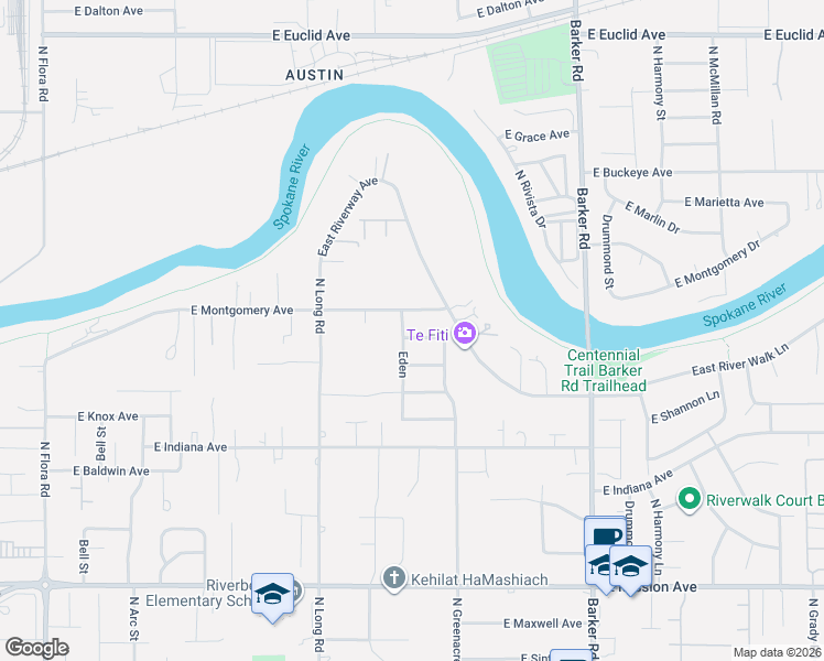 map of restaurants, bars, coffee shops, grocery stores, and more near 18117 East Knox Avenue in Spokane Valley