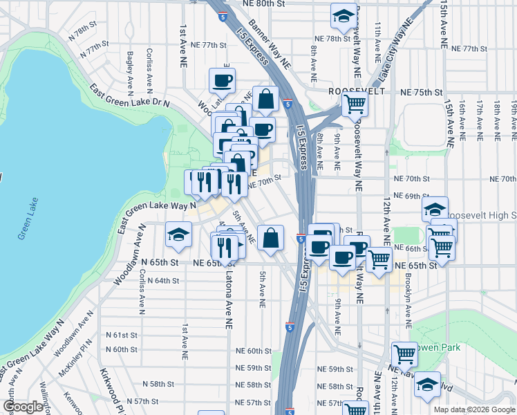 map of restaurants, bars, coffee shops, grocery stores, and more near in Seattle