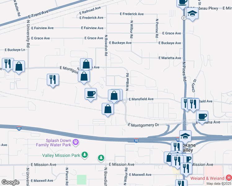 map of restaurants, bars, coffee shops, grocery stores, and more near 11603 East Ermina Avenue in Spokane Valley