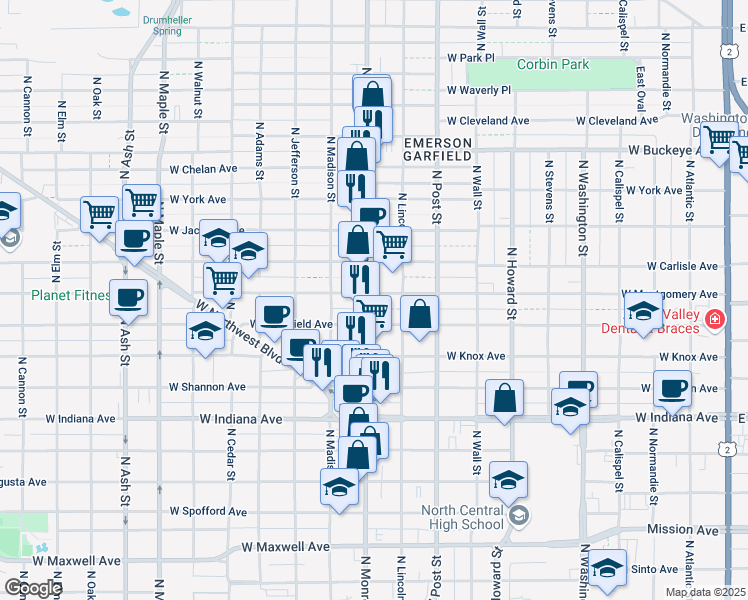 map of restaurants, bars, coffee shops, grocery stores, and more near 925 West Montgomery Avenue in Spokane