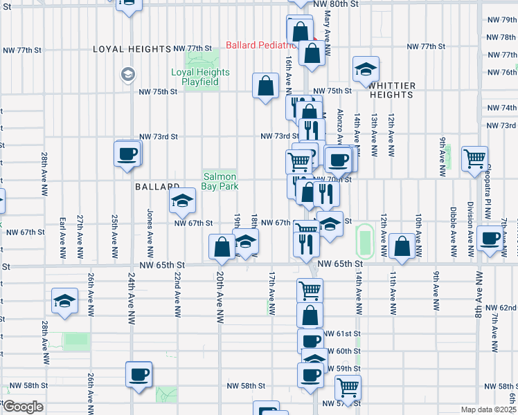 map of restaurants, bars, coffee shops, grocery stores, and more near 6720 18th Avenue Northwest in Seattle