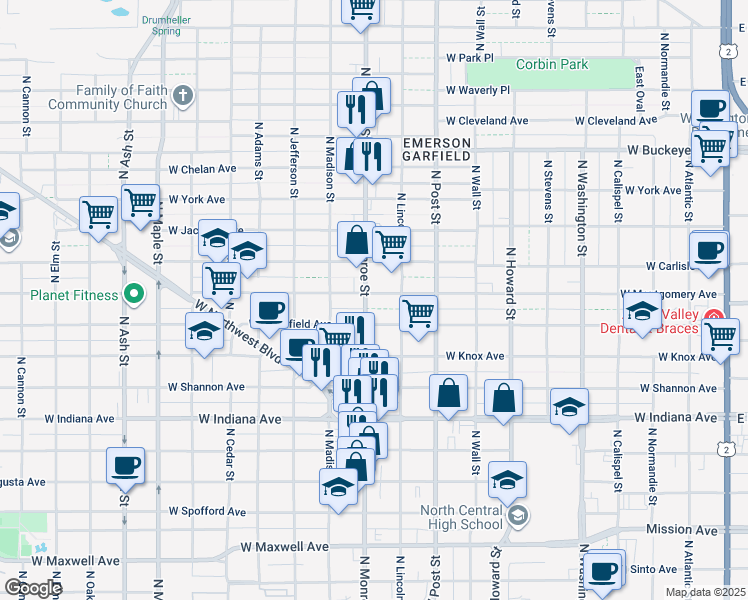 map of restaurants, bars, coffee shops, grocery stores, and more near 925 West Montgomery Avenue in Spokane
