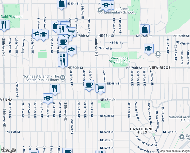 map of restaurants, bars, coffee shops, grocery stores, and more near 6825 40th Avenue Northeast in Seattle