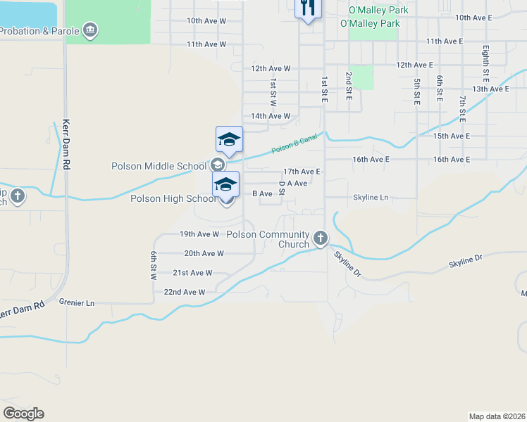 map of restaurants, bars, coffee shops, grocery stores, and more near 14 C Avenue in Polson