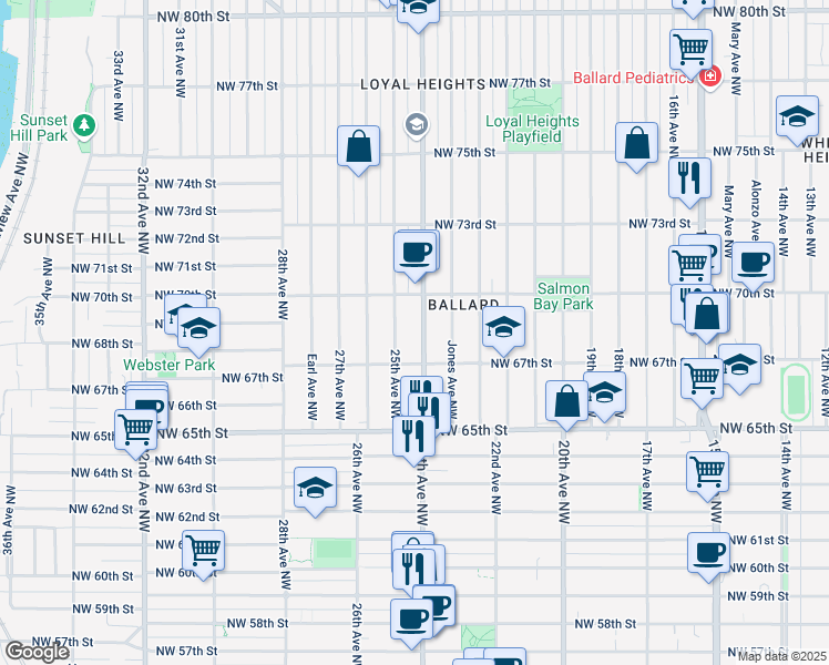 map of restaurants, bars, coffee shops, grocery stores, and more near 6741 24th Avenue Northwest in Seattle