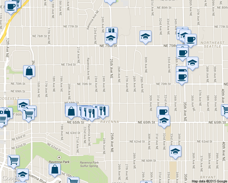map of restaurants, bars, coffee shops, grocery stores, and more near 6849 25th Avenue Northeast in Seattle