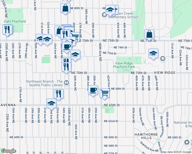 map of restaurants, bars, coffee shops, grocery stores, and more near 6842 39th Avenue Northeast in Seattle