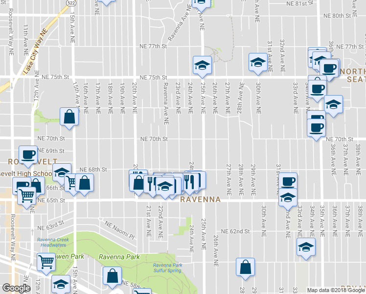 map of restaurants, bars, coffee shops, grocery stores, and more near 6844 23rd Avenue Northeast in Seattle
