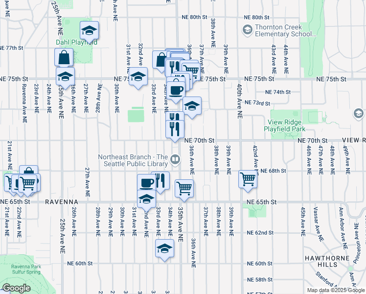 map of restaurants, bars, coffee shops, grocery stores, and more near in Seattle