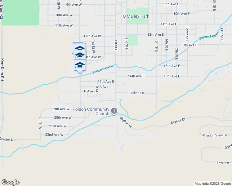 map of restaurants, bars, coffee shops, grocery stores, and more near 1780 1st Street East in Polson