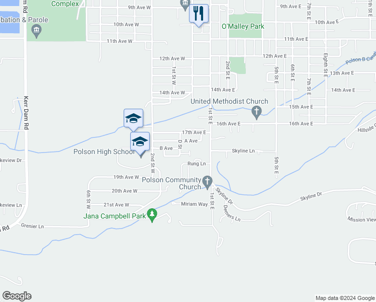 map of restaurants, bars, coffee shops, grocery stores, and more near 1755 C Avenue in Polson