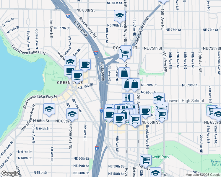 map of restaurants, bars, coffee shops, grocery stores, and more near 824 Northeast 69th Street in Seattle