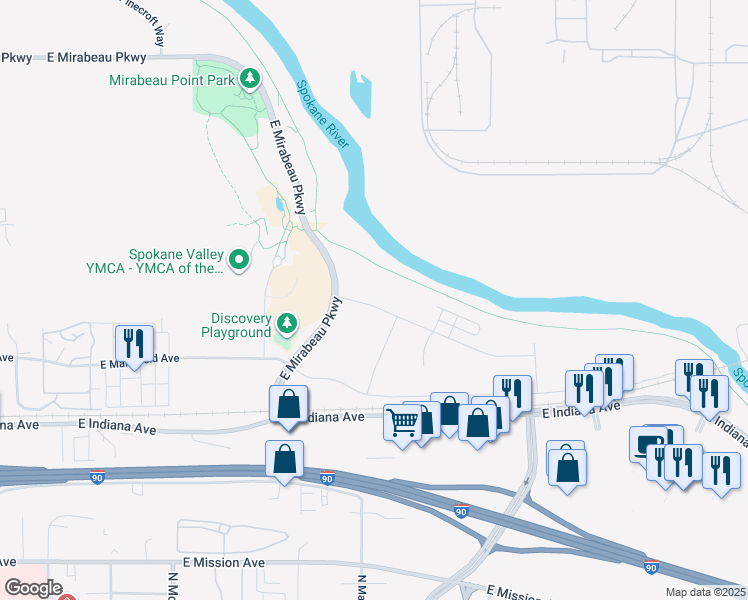 map of restaurants, bars, coffee shops, grocery stores, and more near 2426 North Discovery Place in Spokane Valley