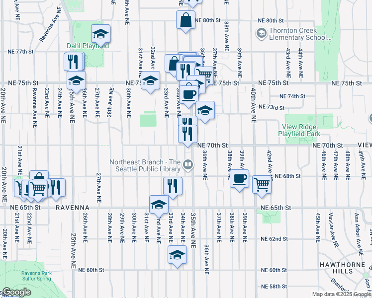 map of restaurants, bars, coffee shops, grocery stores, and more near in Seattle