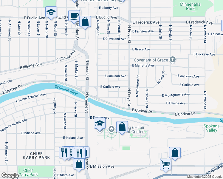 map of restaurants, bars, coffee shops, grocery stores, and more near 3408 East Carlisle Avenue in Spokane
