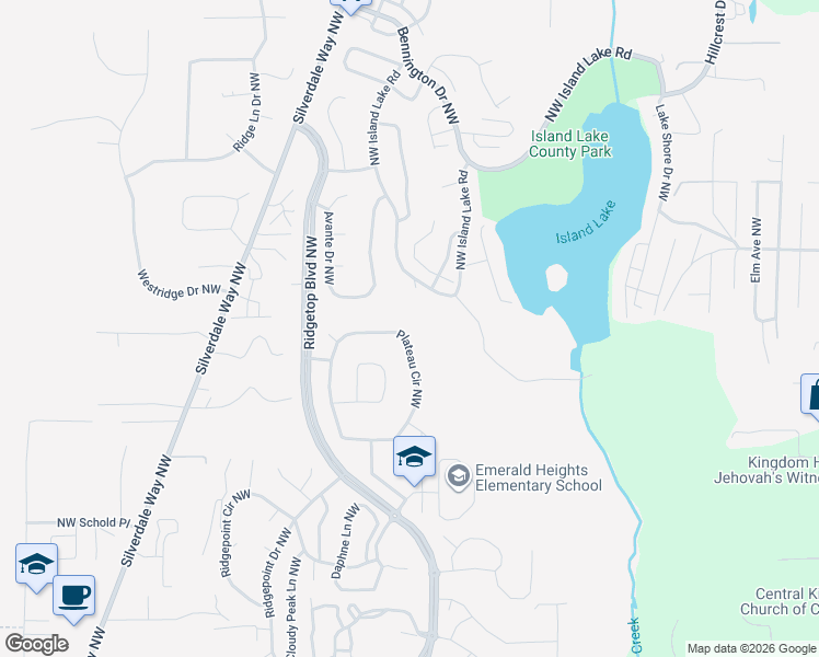 map of restaurants, bars, coffee shops, grocery stores, and more near 12743 Plateau Circle Northwest in Silverdale