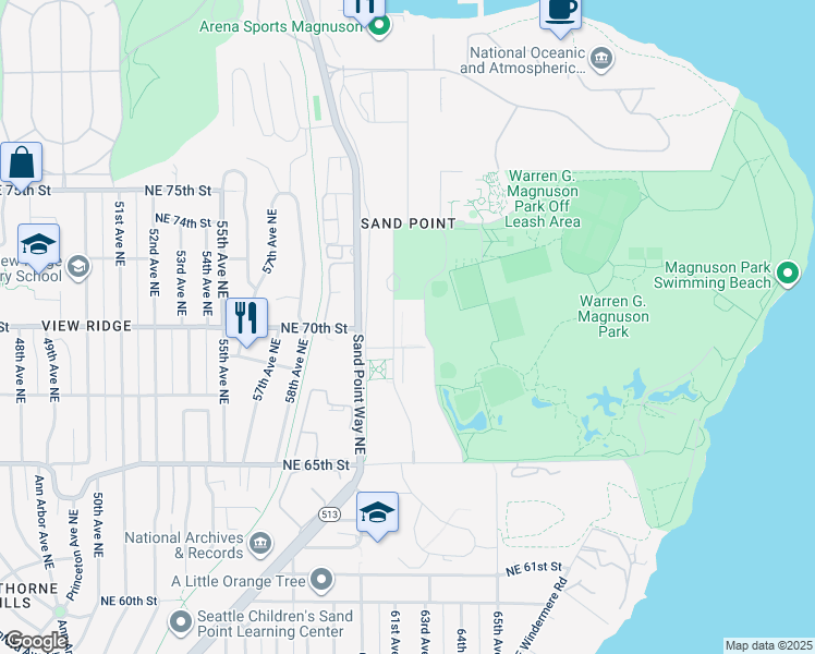 map of restaurants, bars, coffee shops, grocery stores, and more near 6850 62nd Avenue Northeast in Seattle