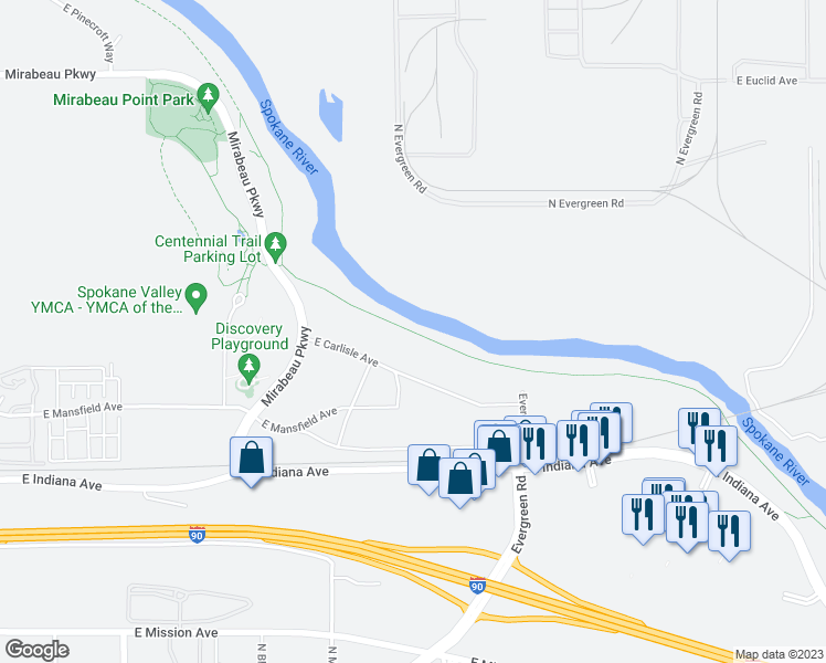 map of restaurants, bars, coffee shops, grocery stores, and more near North Aubrey White Park Drive in Spokane
