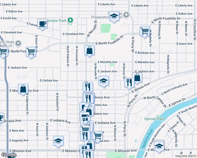 map of restaurants, bars, coffee shops, grocery stores, and more near 1004 East Carlisle Avenue in Spokane