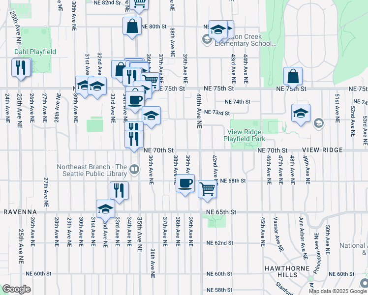 map of restaurants, bars, coffee shops, grocery stores, and more near 6842 39th Avenue Northeast in Seattle