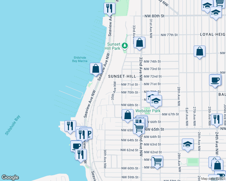 map of restaurants, bars, coffee shops, grocery stores, and more near 7001 35th Avenue Northwest in Seattle