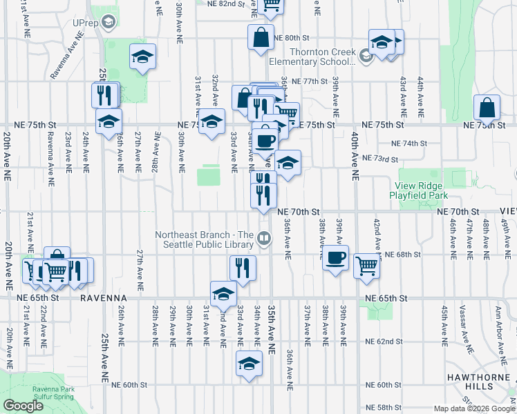 map of restaurants, bars, coffee shops, grocery stores, and more near in Seattle