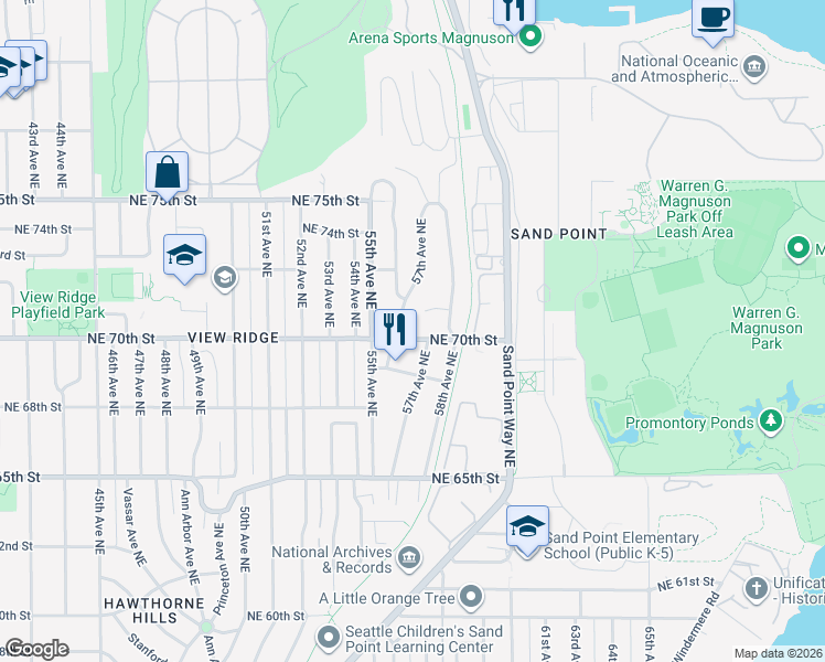 map of restaurants, bars, coffee shops, grocery stores, and more near 6918 56th Avenue Northeast in Seattle
