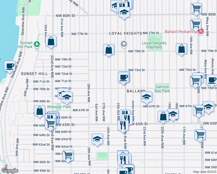 map of restaurants, bars, coffee shops, grocery stores, and more near 6744 26th Avenue Northwest in Seattle