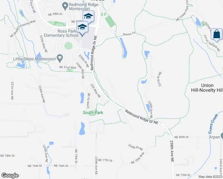 map of restaurants, bars, coffee shops, grocery stores, and more near 8659 233rd Place Northeast in Redmond