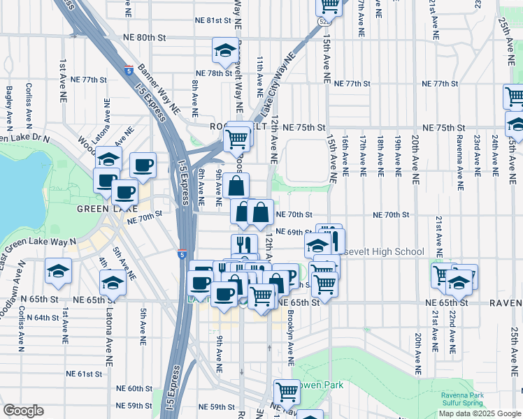 map of restaurants, bars, coffee shops, grocery stores, and more near 1028 Northeast 70th Street in Seattle