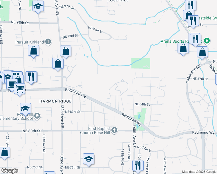map of restaurants, bars, coffee shops, grocery stores, and more near 8605 137th Avenue Northeast in Redmond