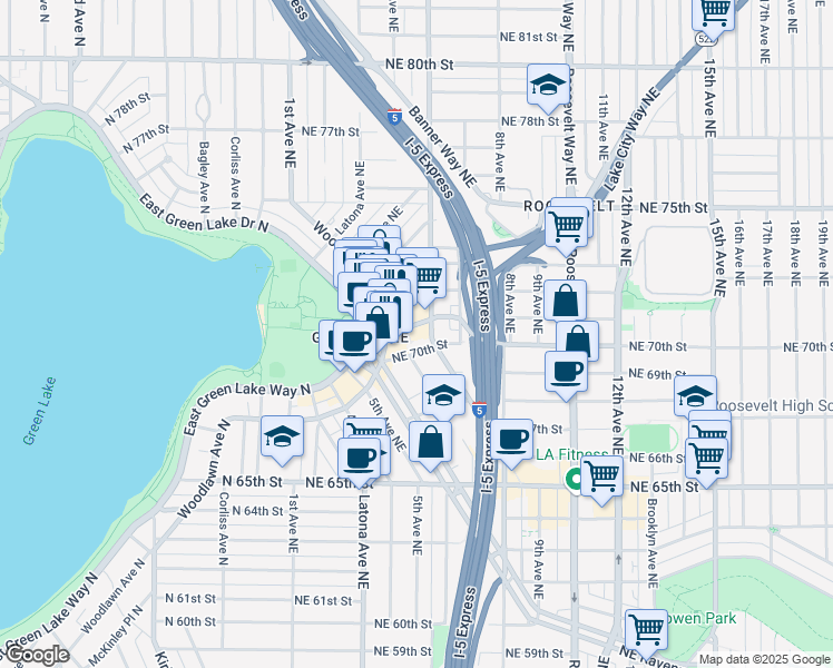 map of restaurants, bars, coffee shops, grocery stores, and more near 419 Northeast 71st Street in Seattle