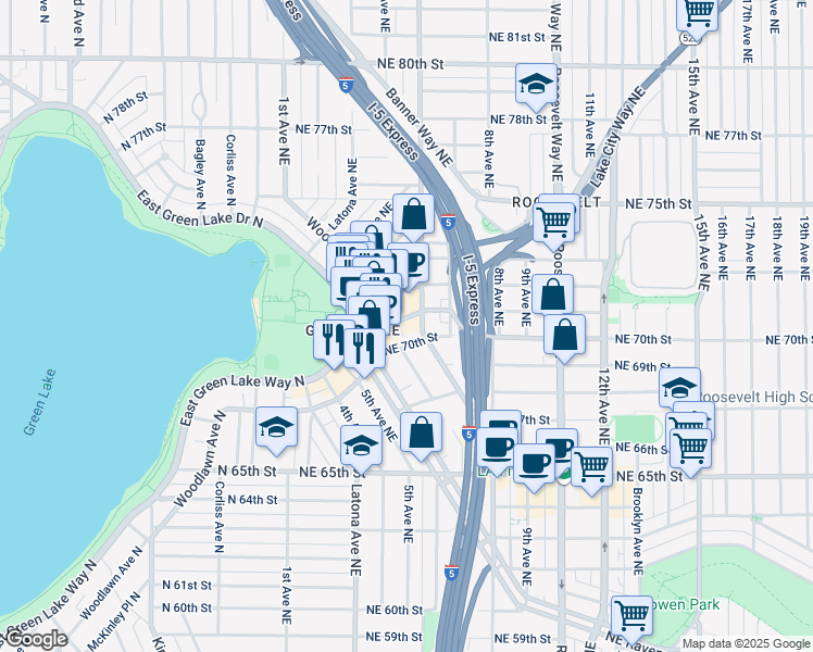 map of restaurants, bars, coffee shops, grocery stores, and more near 427 Northeast 72nd Street in Seattle