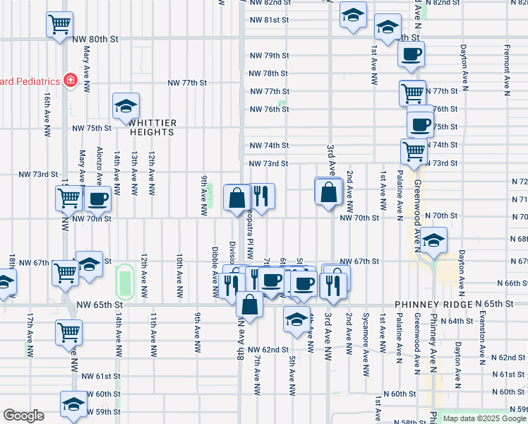 map of restaurants, bars, coffee shops, grocery stores, and more near 7026 7th Avenue Northwest in Seattle