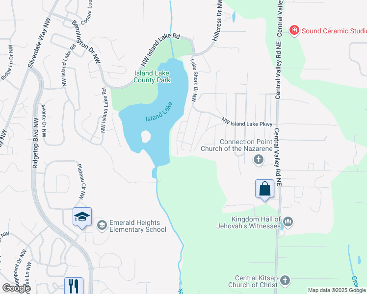 map of restaurants, bars, coffee shops, grocery stores, and more near 12880 Lake Shore Drive Northwest in Poulsbo