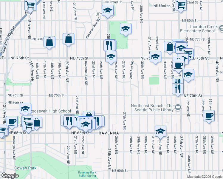 map of restaurants, bars, coffee shops, grocery stores, and more near 7035 25th Avenue Northeast in Seattle
