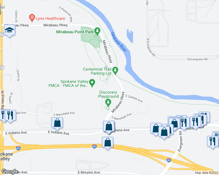 map of restaurants, bars, coffee shops, grocery stores, and more near 2426 North Discovery Place in Spokane Valley